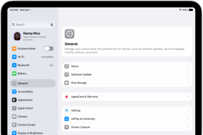 The iPad Home Screen with several app icons, including the Settings app icon, which you can tap to change your iPad sound volume, screen brightness, and more.