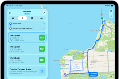 A map with two walking routes, each listed with a Steps button.