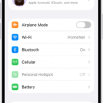 The Settings screen showing that iPhone is connected to a Wi-Fi network called HomeNet.