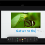 A title is being added to a Keynote slide. As text is handwritten using Apple Pencil, the words turn into typed text.