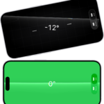 The level screen in the Measure app. On the top, iPhone is tilted at an angle of 10 degrees; on the bottom, iPhone is level.