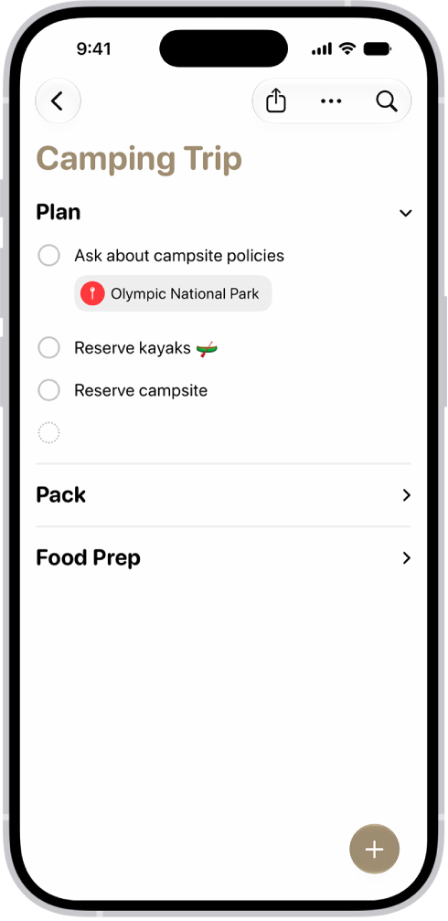 The Reminders app showing a list with one section expanded and the others collapsed.