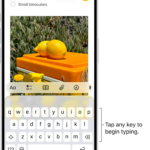 A document is open in the Notes app. The onscreen keyboard is in the bottom half of the screen.
