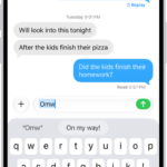 A message with the text shortcut "Omw" typed and the phrase "On my way!" suggested below as replacement text.