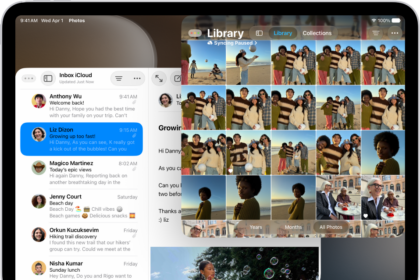 An iPad screen showing work in progress across two Notes windows and one Mail window.
