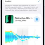 iPhone screen showing Equalizer set to Custom, with Low, Mid, and High sliders below.