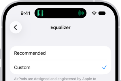 iPhone screen showing Equalizer set to Custom, with Low, Mid, and High sliders below.