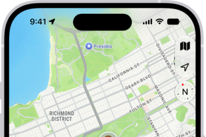The Find My app showing locations of family members on a map.