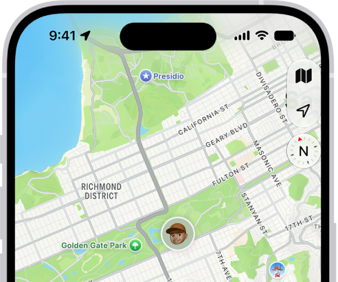The Find My app showing locations of family members on a map.
