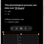 A Math Note open in Calculator, with a declared variable, an equation, and a graph.
