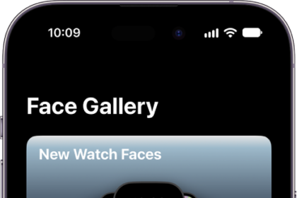 Apple Watch app open to the Face Gallery. The top row shows faces that are new, the next rows show watch faces grouped by type—Health and Fitness, and Photos. You can scroll to see more faces grouped by type.