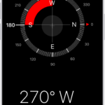 The Compass screen showing the direction iPhone is pointing in, the current location, and the elevation.
