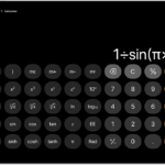 iPad showing the scientific calculator with memory, exponential, logarithmic, and trigonometric functions.