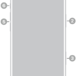 The front view of iPhone Air. The front camera is at the top center. The side button is on the right side. The USB-C connector is on the bottom. On the left side, from bottom to top, are the SIM tray, the volume buttons, and the Action button.
