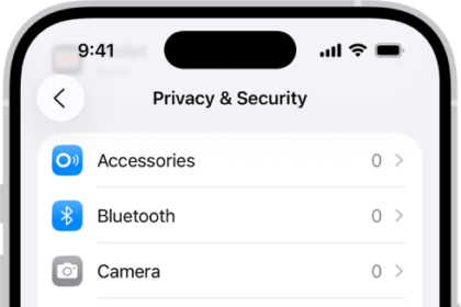 The Privacy & Security screen, with settings to control whether apps can use the camera, microphone, and other parts of your iPhone.