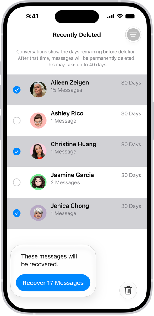 Recovering all messages deleted within two conversations.