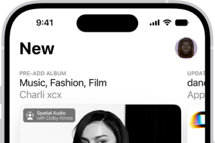 The New tab showing a new album at the top. You can swipe left to see more featured music and videos. The Best New Songs section appears below. You can swipe up on the screen to explore new and recommended music.