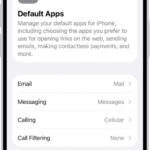 The screen for changing your default apps for sending email, browsing the web, and more.