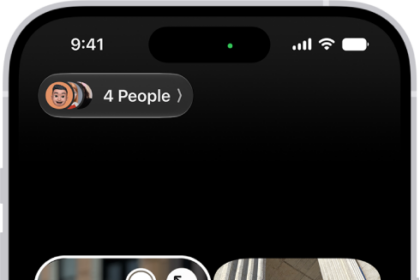 A Group FaceTime call with five participants. Each participant appears in a separate tile. The FaceTime controls are at the bottom-right side of the screen.