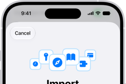 The Import Browsing Data screen, showing the CSV file of passwords from another password manager to be imported.