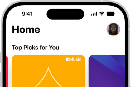 The Home tab in the Music app showing Top Picks at the top. You can swipe left or right to view more music chosen just for you. Recently Played appears below.