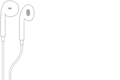 Apple EarPods; the center button is located on the cord leading to the earpiece for the right ear.