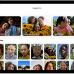 The People & Pets screen in the Photos app. There is a row of groups at the top of the screen, with individual people and pets below.