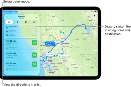A map with several possible routes for driving directions between My Location and a destination.