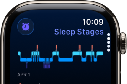 The Sleep app showing estimated time spent awake and in REM, Core, and Deep sleep.
