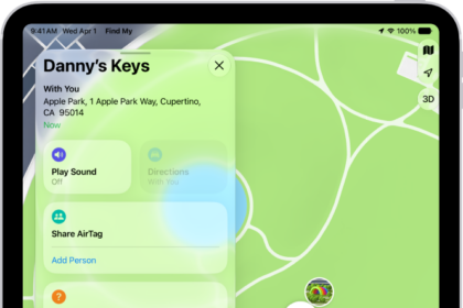 A Find My screen show an AirTags sharing their location.