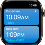 The World Clock app with a list of cities.