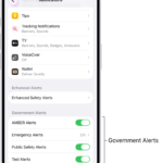 The Notifications screen, showing the Government Alerts you can turn on to receive government alerts.