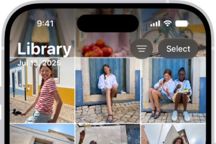The Photos app is open to the photo library grid. At the bottom of the screen, from left to right, are buttons to view the library by Years, Months, and All buttons. In the bottom-right corner is the Search button.