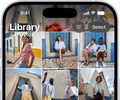 The Photos app is open to the photo library grid. At the bottom of the screen, from left to right, are buttons to view the library by Years, Months, and All buttons. In the bottom-right corner is the Search button.