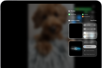 A menu in Control Center shows input source options for recording your side of a videoconference.