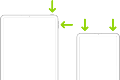 Two iPad models, each with a top button. One model has volume buttons on the side; the other has volume buttons at the top.