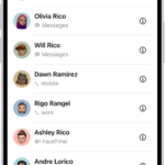 The Favorites screen in the Contacts app; six contacts are listed as favorites.