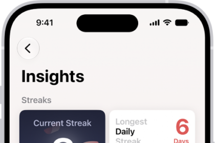 A screen in the Journal app showing the current streak and metrics like number of words written.