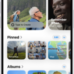 The Photos app is open and the Collections button is selected at the bottom of the screen. On the screen from top to bottom are the following Collections: Memories, Pinned, Albums, and Recent Days.