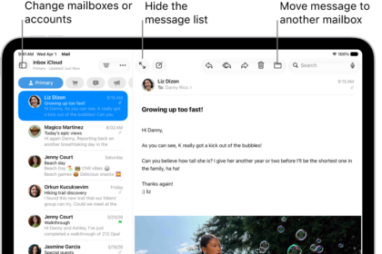 The Mail Inbox, with the list of emails on the left and an open email on the right.