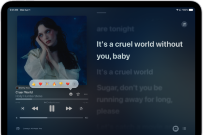 The Now Playing screen with the Reactions button showing several emoji and an Add button that you can click to find more emoji.