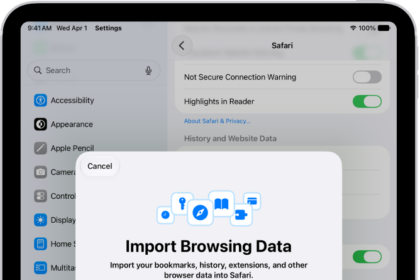 The Import Browsing Data screen, showing the CSV file of passwords from another password manager to be imported.