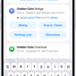 A location is entered in the Maps search field and results are listed below.