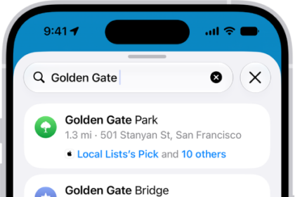 A location is entered in the Maps search field and results are listed below.