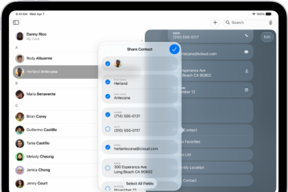 The Share Contact window in the Contacts app.
