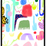 An iPhone with the Freeform app and its drawing tools menu open. The board includes handwriting and drawings.