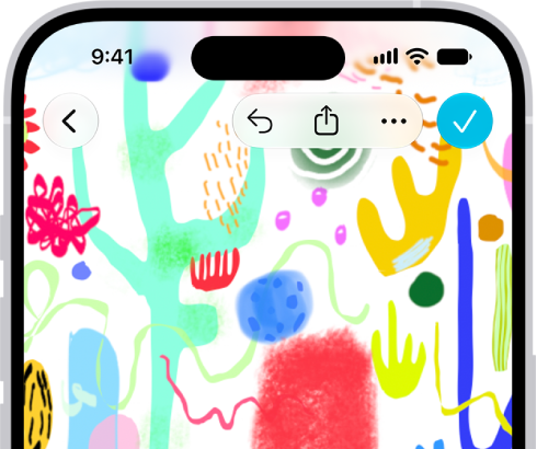 An iPhone with the Freeform app and its drawing tools menu open. The board includes handwriting and drawings.