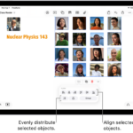 A Freeform board filled with a grid of photos. Several photos are selected, and the alignment and grouping tools appear below them.