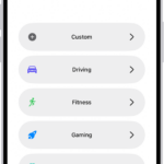 A Focus setup screen for the additional provided Focus options, including Custom, Driving, Fitness, Gaming, Mindfulness, and Reading.