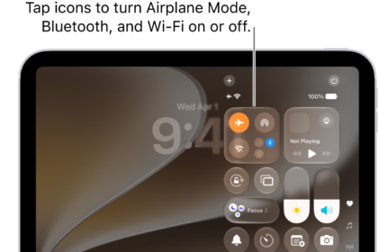 The Control Center screen showing that tapping the top-left button turns on Airplane Mode.